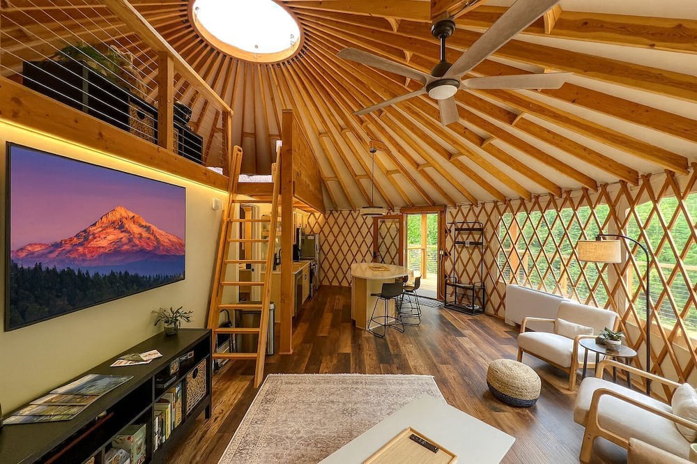 Carson Cabin | Modern Forest Yurt with Firepit & Skylit Dome near Carson, Washington