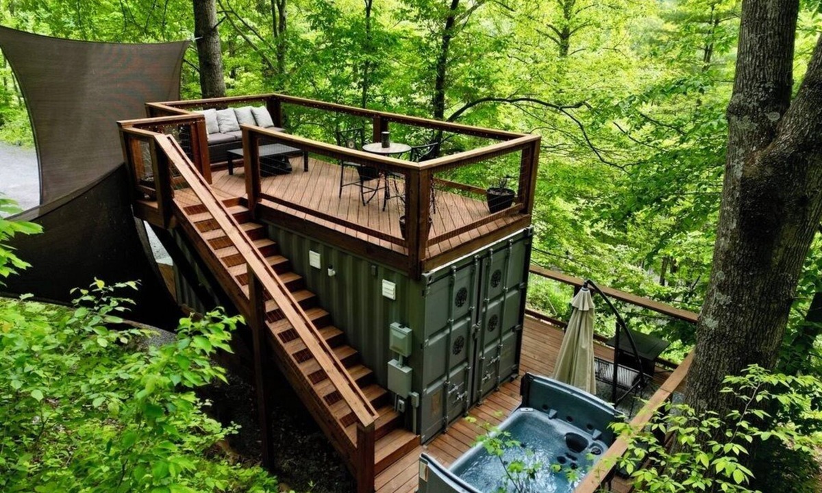 Todd House | Tiny Container Home Retreat with Hot Tub, Fire Table, Dining Area, and Views!