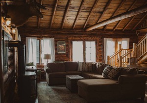 Seeley Cabin at Tamaracks Resort, a log lakefront cabin on Seeley Lake, Montana.
