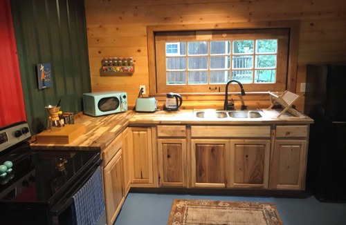 Bruno Cabin | Cozy cabin in secluded forest with deck on creek. Full kitchen. 900 square feet.