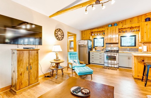 Estes Park Cabin | Cozy waterfront river cabin with mountain views, and a hot tub - dog friendly