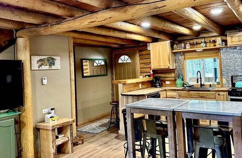 Island Park Cabin | DOG FRIENDLY! Relaxing HOT TUB Rustic Log Cabin! Fire pit & indoor fireplace!