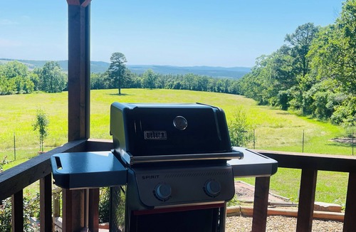 Octavia Cabin | HAPPY TAILS is a cozy pet friendly cabin with beautiful views, fenced yard,WIFI