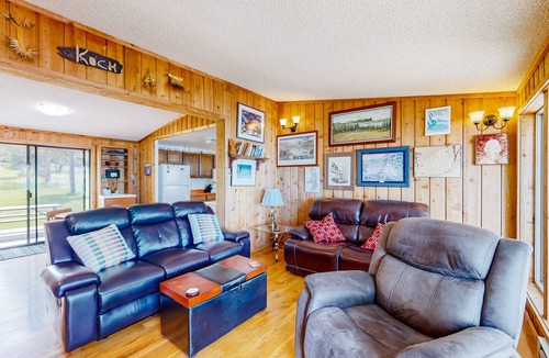 Big Arm House | Lakefront home with private beach, dock, firepit, & grill - dazzling sunset view
