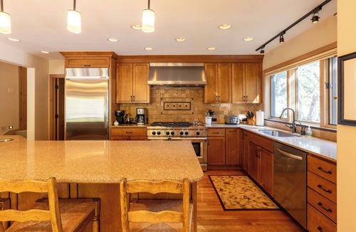 Warm Springs House | Luxury Warm Springs Retreat: Riverfront, Hot Tub, & Steps to Lifts