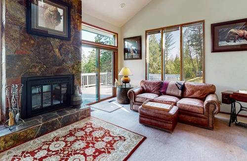 Kalispell House | Mountain- & lake-view retreat with private sauna, media room, deck & large yard
