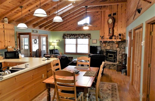 Ellijay Cabin | Mountain Resort Cabin, Private, screened porch overlooking wide peaceful creek.