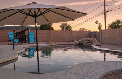 Palm Springs House | Pool Home Sleeps 10+ Large Fenced Yard Mountain Views Pet Friendly