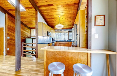 Chilmark House | Secluded mid-century home with wraparound deck, yard, grill, partial AC, & W/D