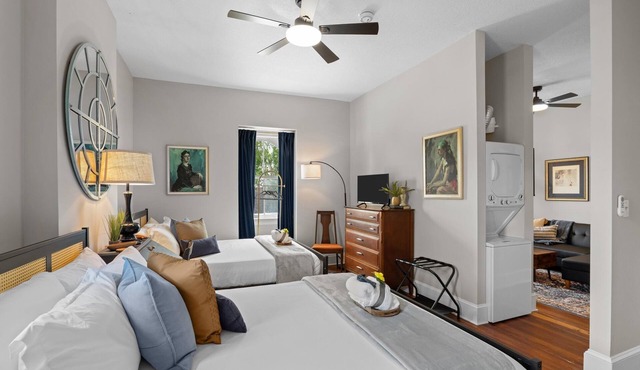 1 Bedroom, 1 Bathroom suite in Downtown Augusta. The sleeping arrangements for this unit are two queen beds and a pull-out couch in the living room.