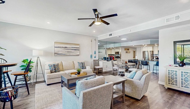 Waterfront, dog-friendly condo at Shelter Cove with pool, deck & harbor view
