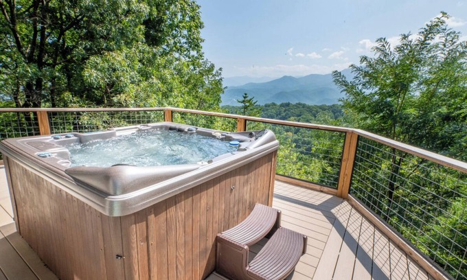 Chalet Village Cabin | *Luxurious 5BD Chalet w/VIEWS! Hot Tub + Arcade*