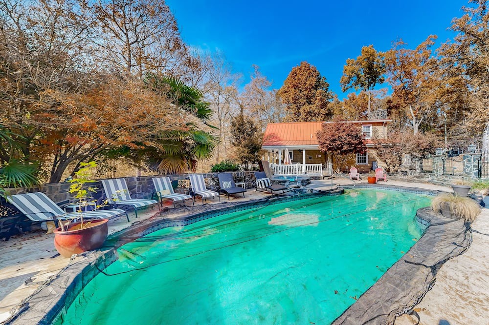 Chester County Cottage | Unique and retro stay on the river with grill, hot tub, pool, & W/D access